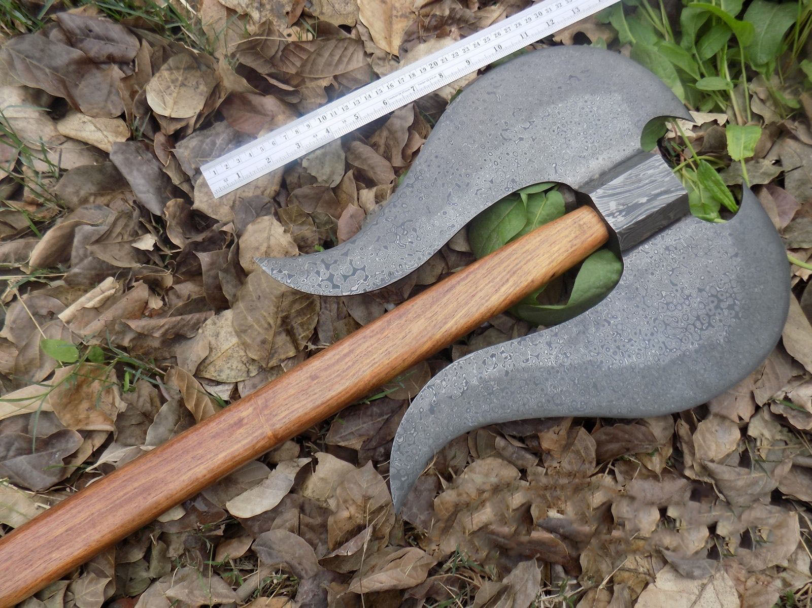 Custom Handmade Damascus Steel Axe With Leather Sheath A-90 - Arham Cutlery