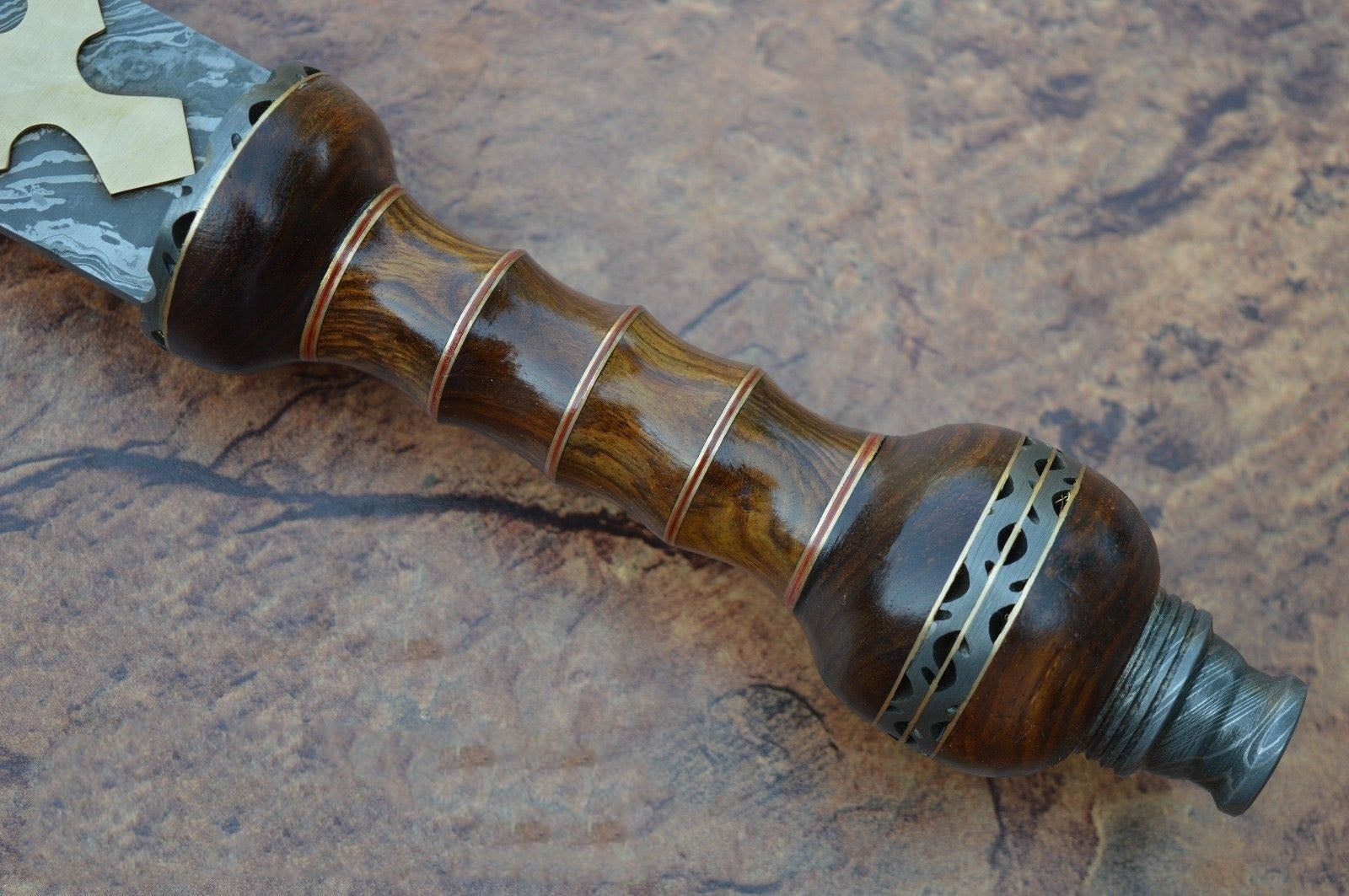 Custom Handmade Damascus Steel Sword With Leather Sheath A-141 - Arham Cutlery