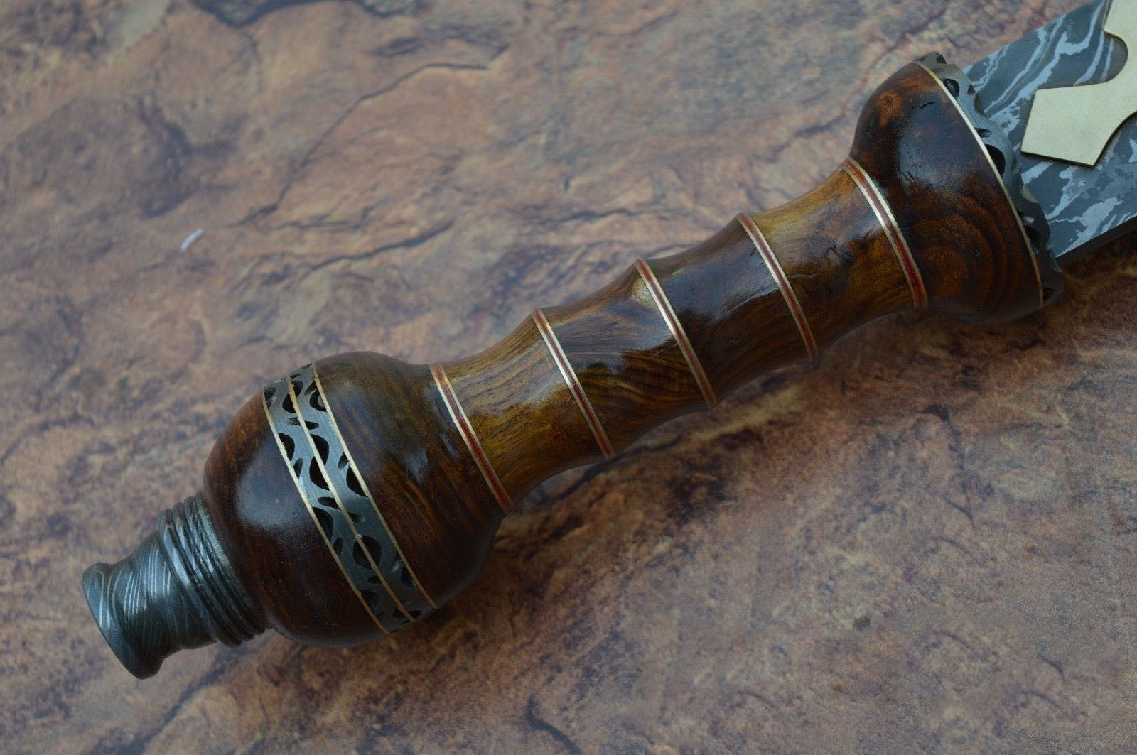 Custom Handmade Damascus Steel Sword With Leather Sheath A-141 - Arham Cutlery