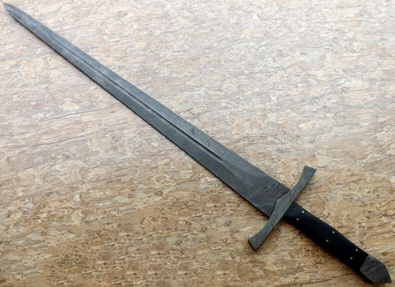Custom Handmade Damascus Steel Sword With Leather Sheath A-142 - Arham Cutlery