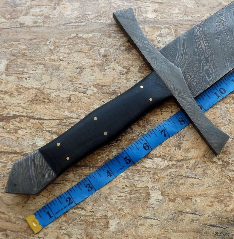 Custom Handmade Damascus Steel Sword With Leather Sheath A-142 - Arham Cutlery