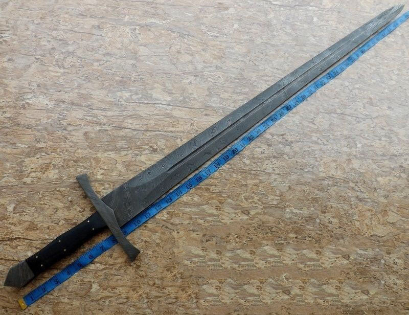 Custom Handmade Damascus Steel Sword With Leather Sheath A-142 - Arham Cutlery