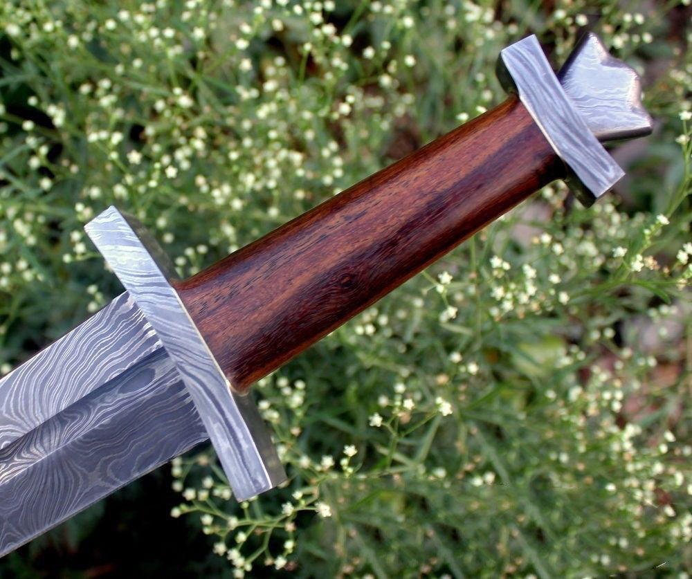 Custom Handmade Damascus Steel Sword With Leather Sheath A-143 - Arham Cutlery