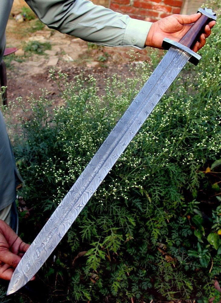 Custom Handmade Damascus Steel Sword With Leather Sheath A-143 - Arham Cutlery