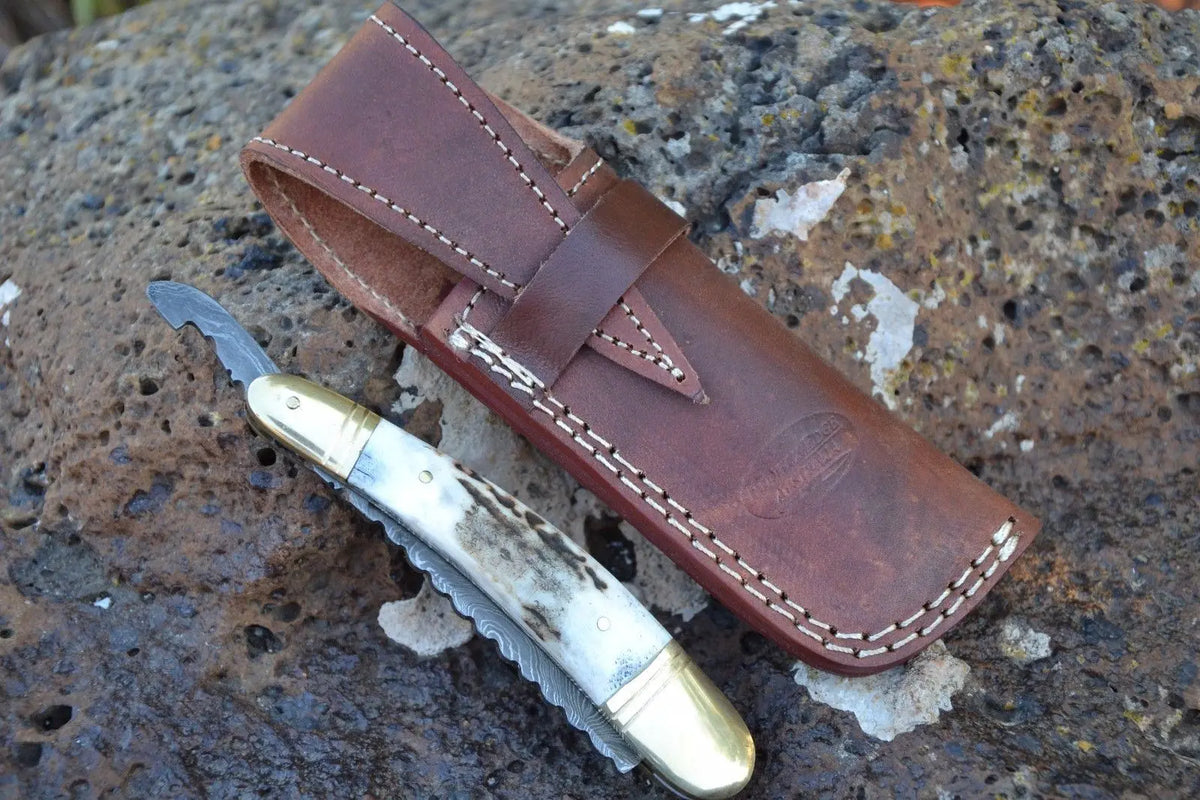 Custom Handmade Damascus Steel Razor With leather Sheath A-154 - Arham Cutlery