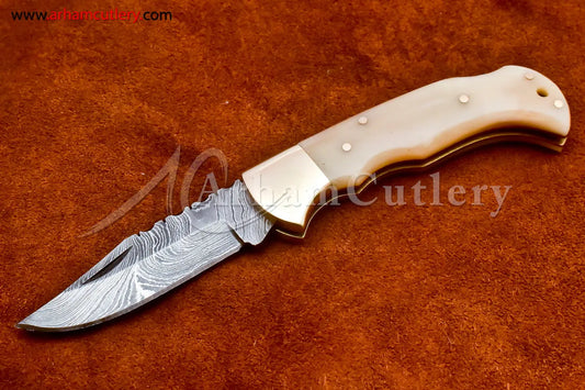 Custom Handmade Damascus Steel Blade, Back Lock, Folding Knife by Arham Cutlery | A-24 - Arham Cutlery