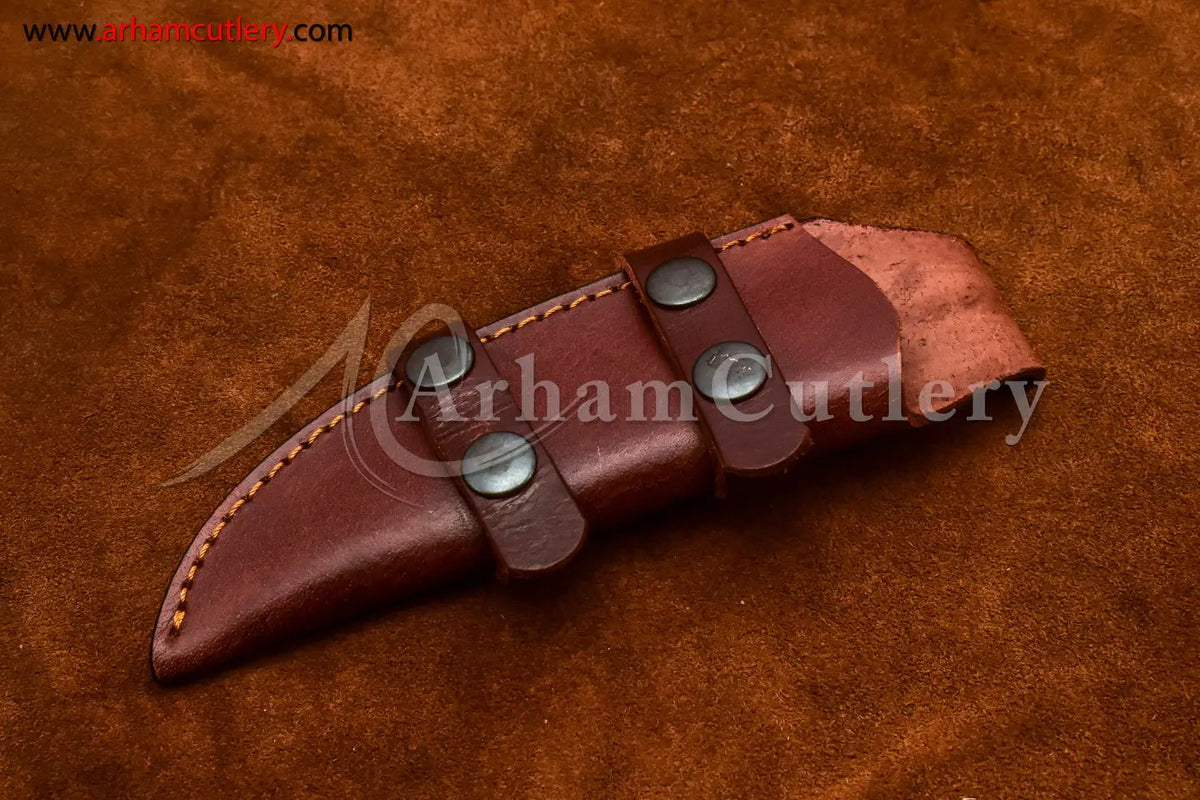 Custom Handmade Damascus Steel Fixed Blade Hunting Skinning Knife With Leather Sheath by Arham Cutlery | A-71 - Arham Cutlery