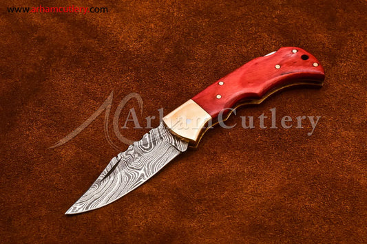 Custom Handmade Damascus Steel Blade, Back Lock, Folding Knife by Arham Cutlery | A-66 - Arham Cutlery