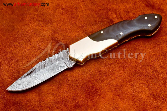 Custom Handmade Damascus Steel Blade, Back Lock, Folding Knife by Arham Cutlery | A-17 - Arham Cutlery