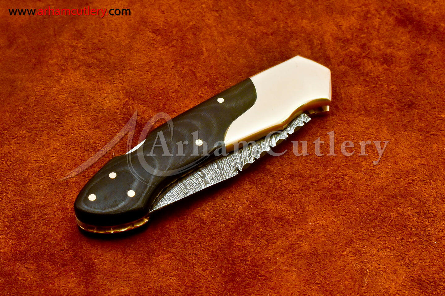 Custom Handmade Damascus Steel Blade, Back Lock, Folding Knife by Arham Cutlery | A-17 - Arham Cutlery