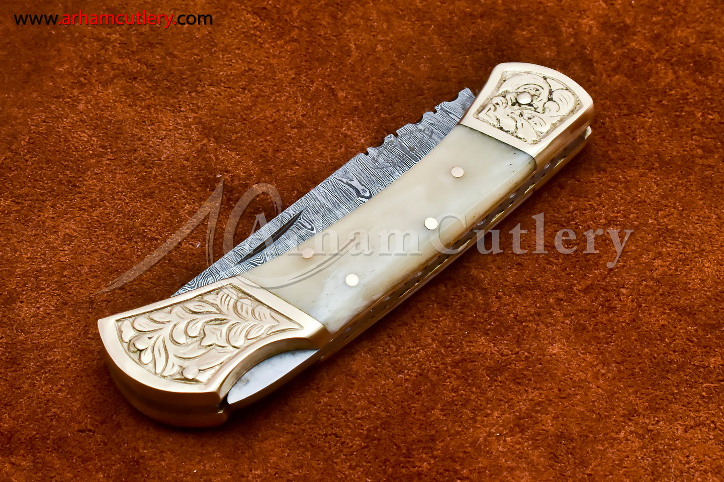 Custom Handmade Damascus Steel Blade, Back Lock, Folding Knife by Arham Cutlery | A-31 - Arham Cutlery