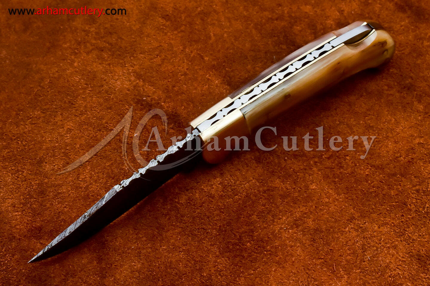 Custom Handmade Damascus Steel Blade, Back Lock, Folding Knife by Arham Cutlery | A-01 - Arham Cutlery