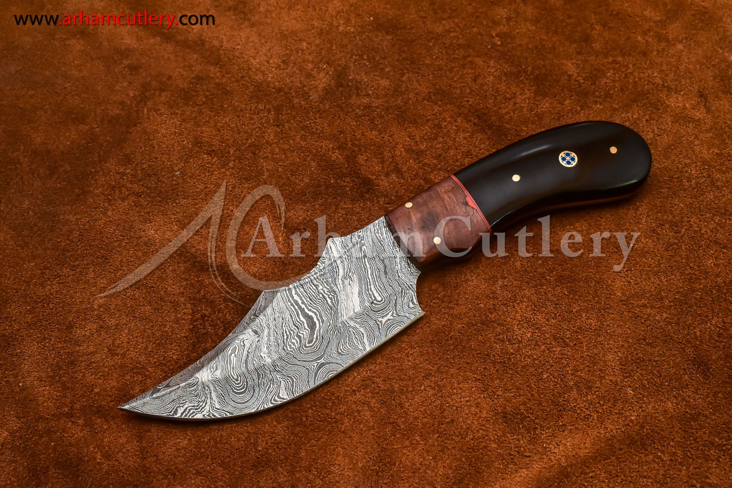 Custom Handmade Damascus Steel Fixed Blade Hunting Skinning Knife With Leather Sheath by Arham Cutlery | A-70 - Arham Cutlery