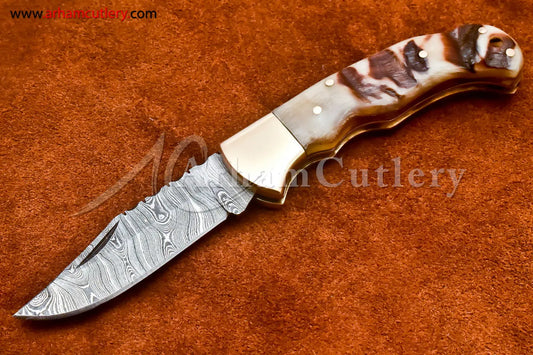 Custom Handmade Damascus Steel Blade, Back Lock, Folding Knife by Arham Cutlery | A-47 - Arham Cutlery