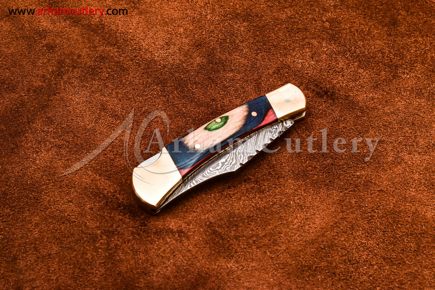 Custom Handmade Damascus Steel Blade, Back Lock, Folding Knife by Arham Cutlery | A-54 - Arham Cutlery