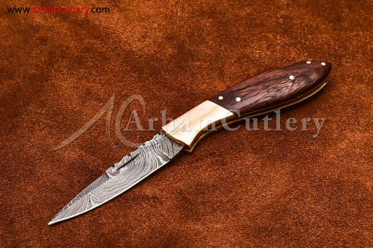 Custom Handmade Damascus Steel Blade, Back Lock, Folding Knife by Arham Cutlery | A-58 - Arham Cutlery