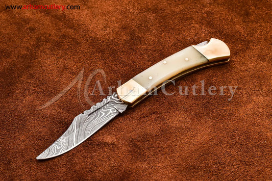 Custom Handmade Damascus Steel Blade, Back Lock, Folding Knife by Arham Cutlery | A-65 - Arham Cutlery