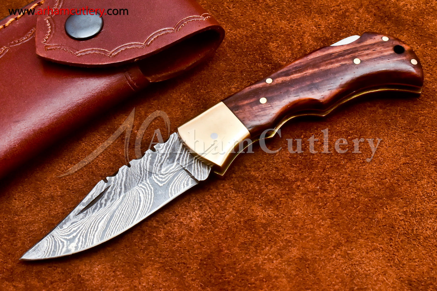 Custom Handmade Damascus Steel Blade, Back Lock, Folding Knife by Arham Cutlery | A-50 - Arham Cutlery