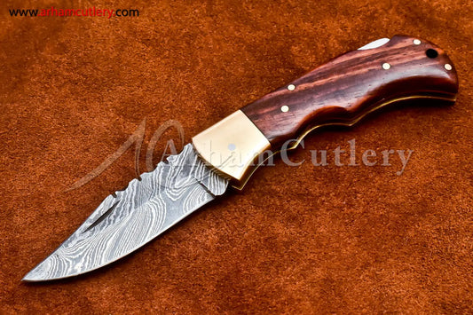 Custom Handmade Damascus Steel Blade, Back Lock, Folding Knife by Arham Cutlery | A-50 - Arham Cutlery