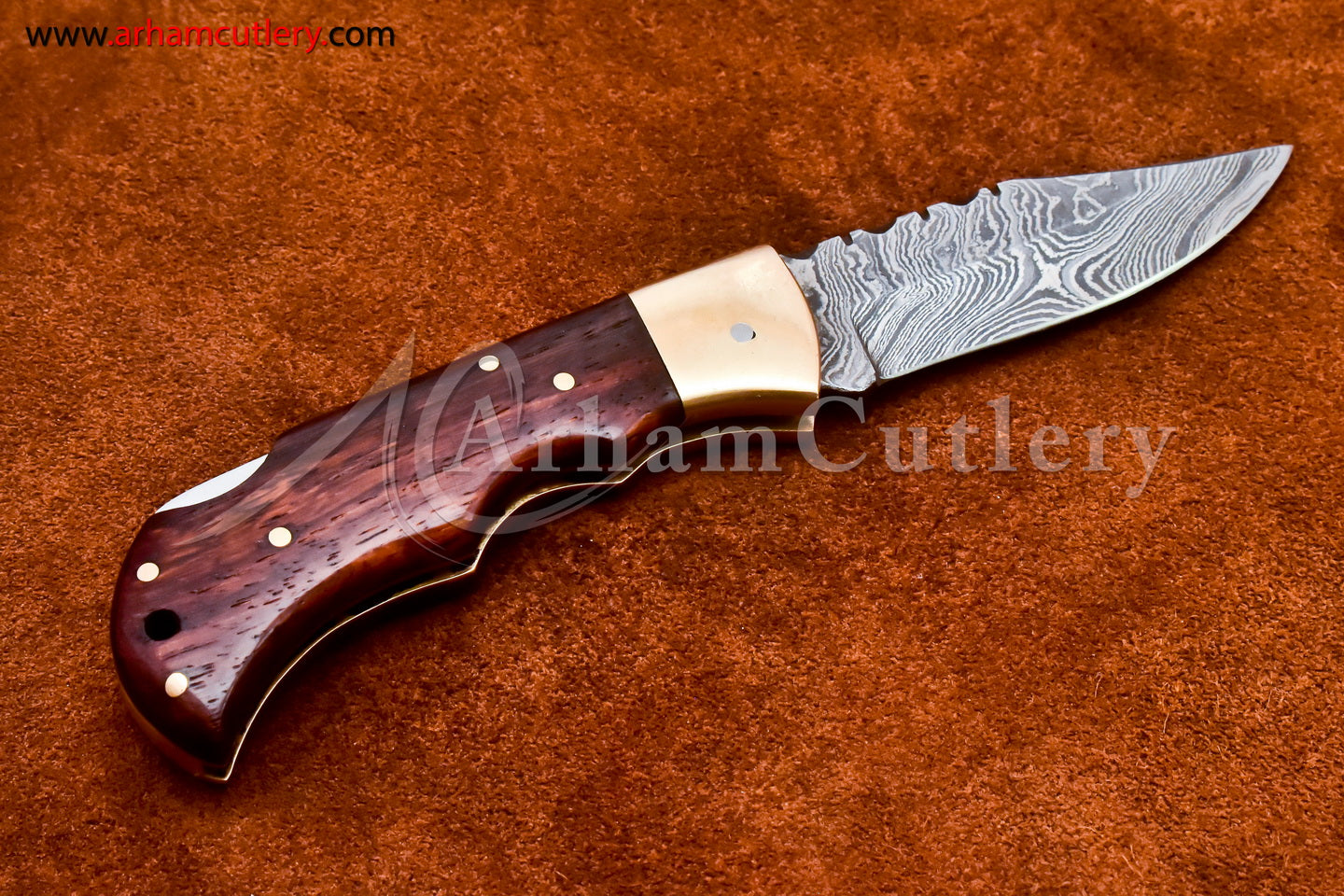 Custom Handmade Damascus Steel Blade, Back Lock, Folding Knife by Arham Cutlery | A-50 - Arham Cutlery