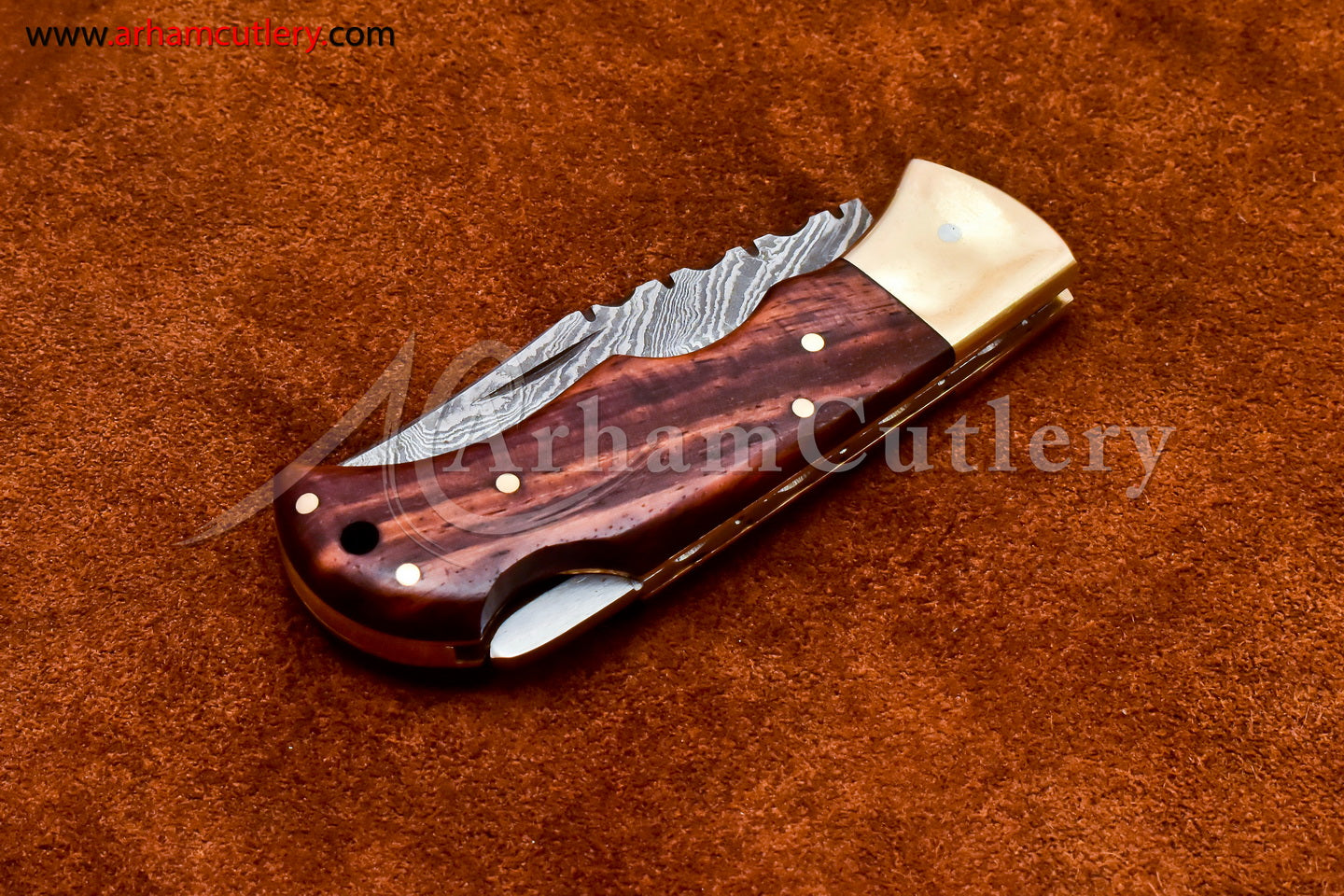 Custom Handmade Damascus Steel Blade, Back Lock, Folding Knife by Arham Cutlery | A-50 - Arham Cutlery