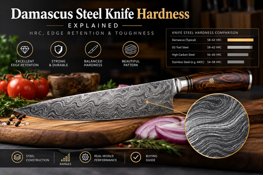 Damascus Steel Knife Hardness Explained: HRC, Edge Retention & Toughness