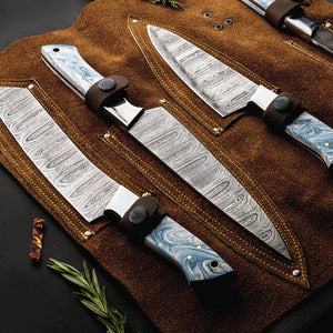 Handmade Damascus Epoxy Kitchen Knives