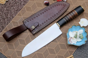 13" Handmade D2 Steel Chef Knife Buffalo Horn Handle with Wood & Brass Spacer - Arham Cutlery