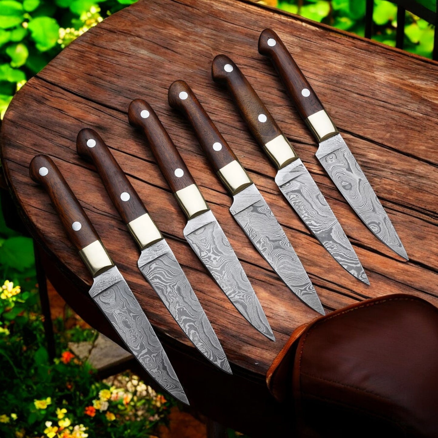 Custom Handmade Damascus Steel 6 Pcs Steak Knives