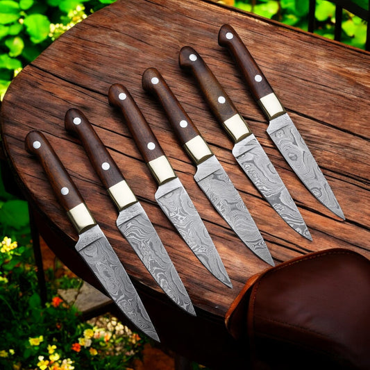 Custom Handmade Damascus Steel 6 Pcs Steak Knives
