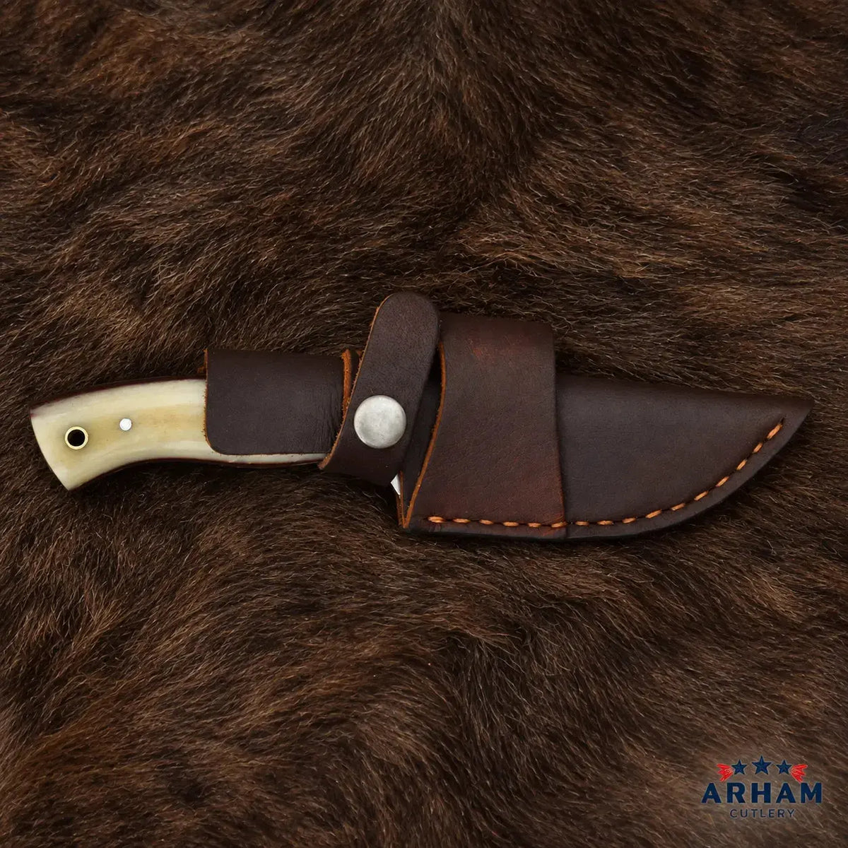 Bone Bushcrest Damascus Bushcraft Knife – Natural Bone Handle Arham Cutlery