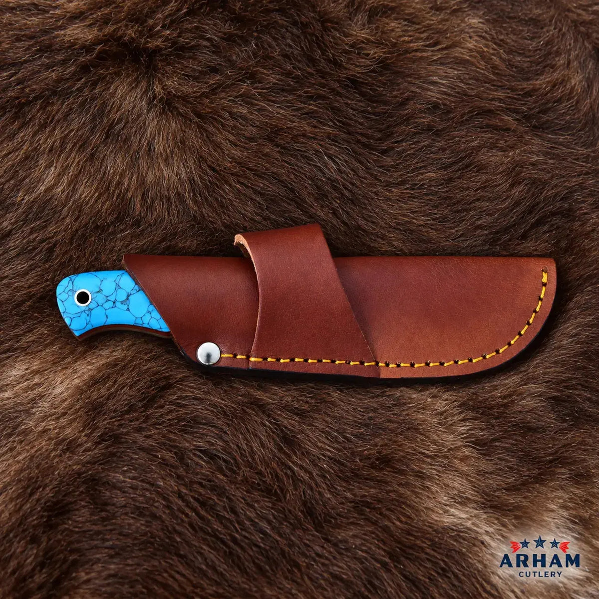 Turquoise Bijou Damascus Hunting Knife – Faux Turquoise Handle Arham Cutlery