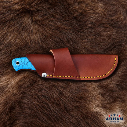 Turquoise Bijou Damascus Hunting Knife – Faux Turquoise Handle Arham Cutlery