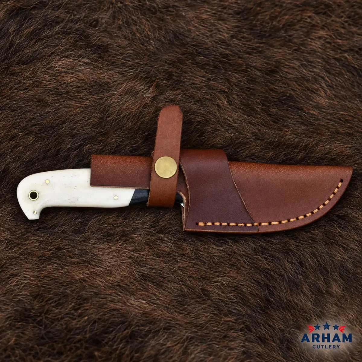 Boneforge Blackcrest Damascus Hunting Knife – Bone & Micarta Handle Arham Cutlery