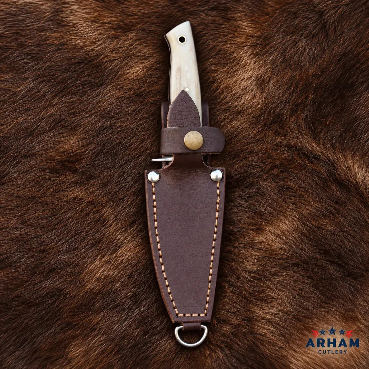Bone Needlecrest Damascus Hunting Knife – Natural Cattle Bone Handle Arham Cutlery