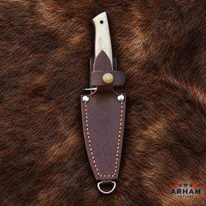 Bone Needlecrest Damascus Hunting Knife – Natural Cattle Bone Handle Arham Cutlery