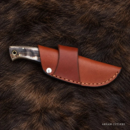 Ramhorn Trailcrest™ Damascus Hunting Knife – Ram Horn Handle Arham Cutlery