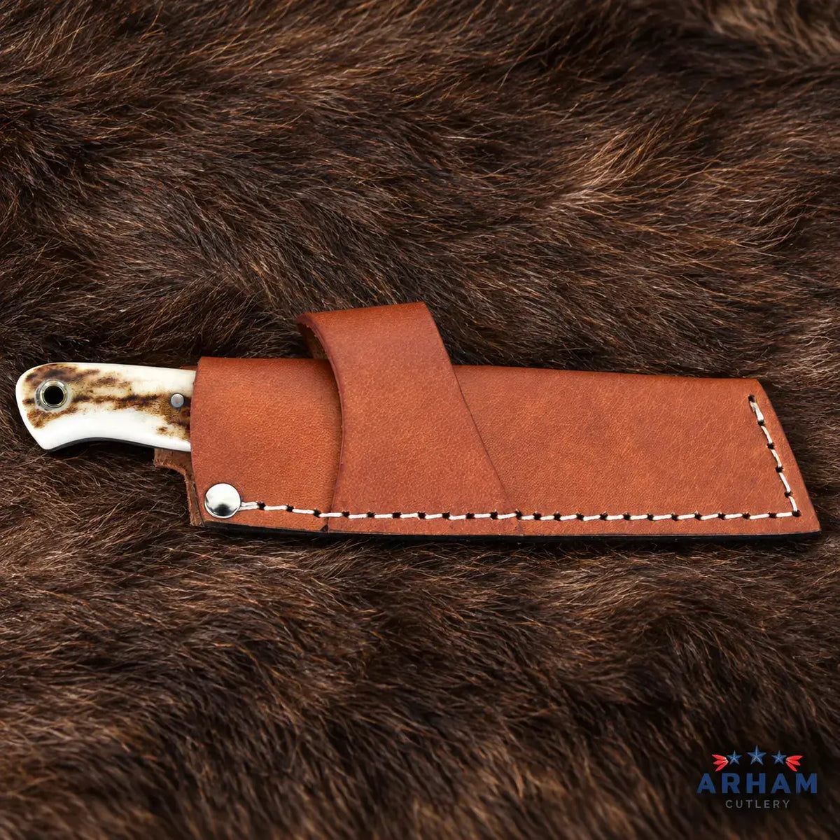 Redstag Svelte™ Damascus Skinning Knife – Stag Antler Handle Arham Cutlery