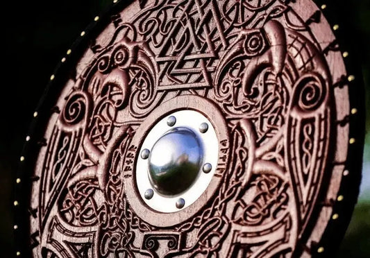 Custom Viking Shield |Medieval Helm of Awe Shield | Carved Viking Gift, Wall Decor | Viking Round Shield | Viking Cosplay Shield | Xmas Gift | Arham Cutlery Arham Cutlery
