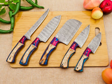 Lade das Bild in den Galerie-Viewer, 5 Piece Handmade Damascus Chef Knife Set - Chef&#39;s Knife, Fillet Knife, Cleaver, Small Chef knife, Paring knife - Arham Cutlery
