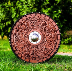 Custom Viking Shield |Medieval Helm of Awe Shield | Carved Viking Gift, Wall Decor | Viking Round Shield | Viking Cosplay Shield | Xmas Gift | Arham Cutlery