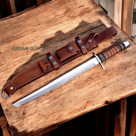 Viking Foul-Fart D2 Katana Tanto Short Sword With Leather Sheath 