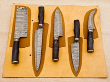 Lade das Bild in den Galerie-Viewer, 5 Piece Handmade Damascus Chef Knife Set - Chef&#39;s Knife, Fillet Knife, Cleaver, Small Chef knife, Paring knife - Arham Cutlery
