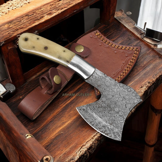 Handmade Damascus Steel Rain Drop Pattern With Camel Bone Scales 