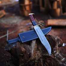 Cargar imagen en el visor de la galería, Handmade Damascus Steel Bowie Knife | Christmas Gift for Him | Premium Blade for Hunting And Camping | Gift Idea for Him | Arham Cutlery
