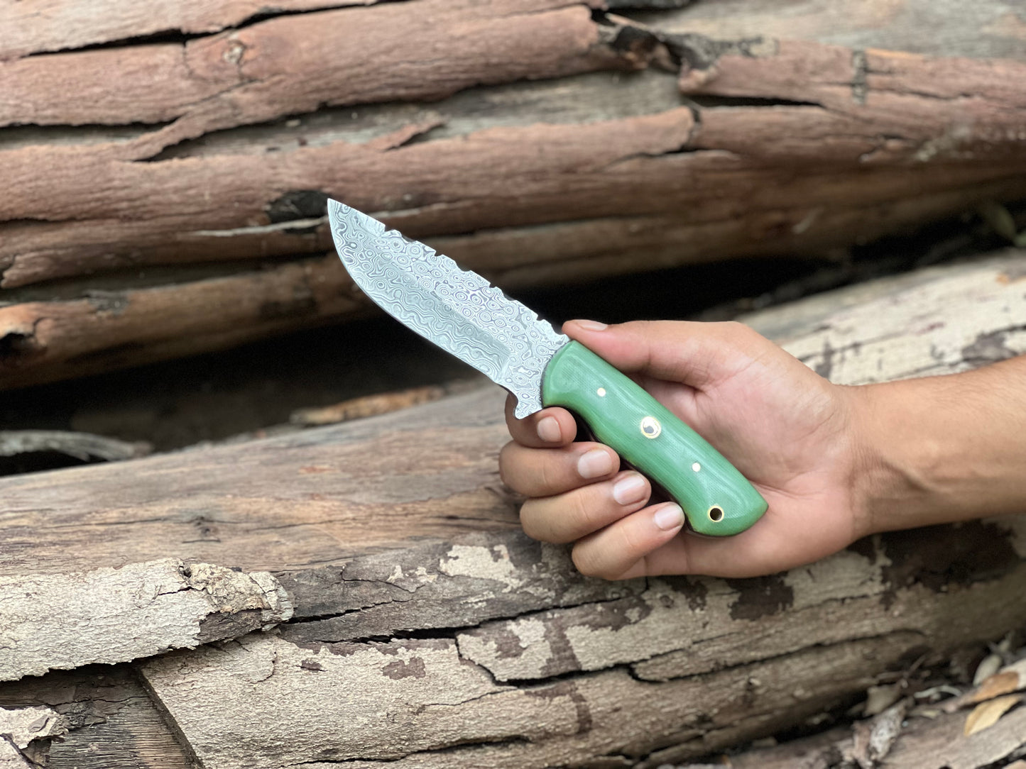 Custom Made Damascus Steel Fixed Blade EDC knife with Leather Sheath