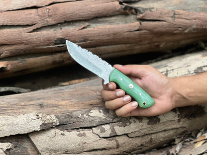 Custom Made Damascus Steel Fixed Blade EDC knife with Leather Sheath