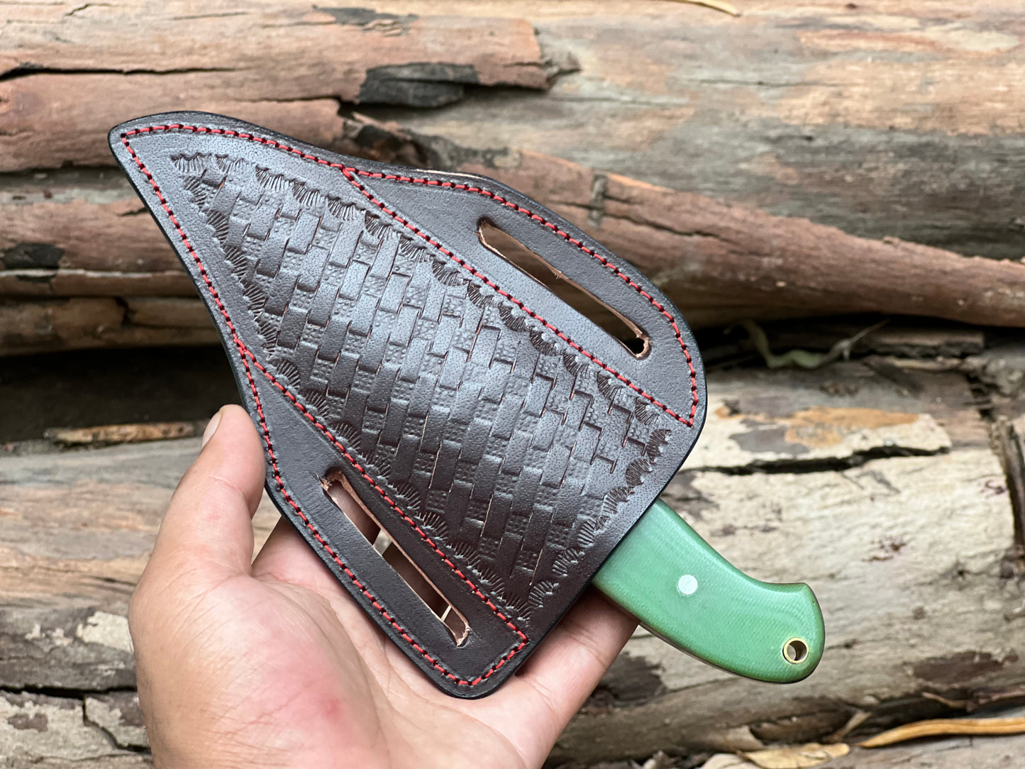 Custom Made Damascus Steel Fixed Blade EDC knife with Leather Sheath