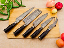 Cargar imagen en el visor de la galería, 5 Piece Handmade Damascus Chef Knife Set - Chef&#39;s Knife, Fillet Knife, Cleaver, Small Chef knife, Paring knife - Arham Cutlery
