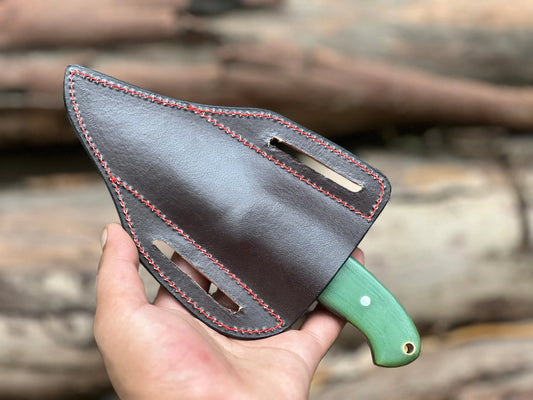 Custom Made Damascus Steel Fixed Blade EDC knife with Leather Sheath - Arham Cutlery